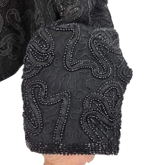 VINTAGE TALBOTS MEDIUM SILK EMBROIDER BEADED WESTERN FRONT CLIP CARDIGAN - Picture 4 of 5